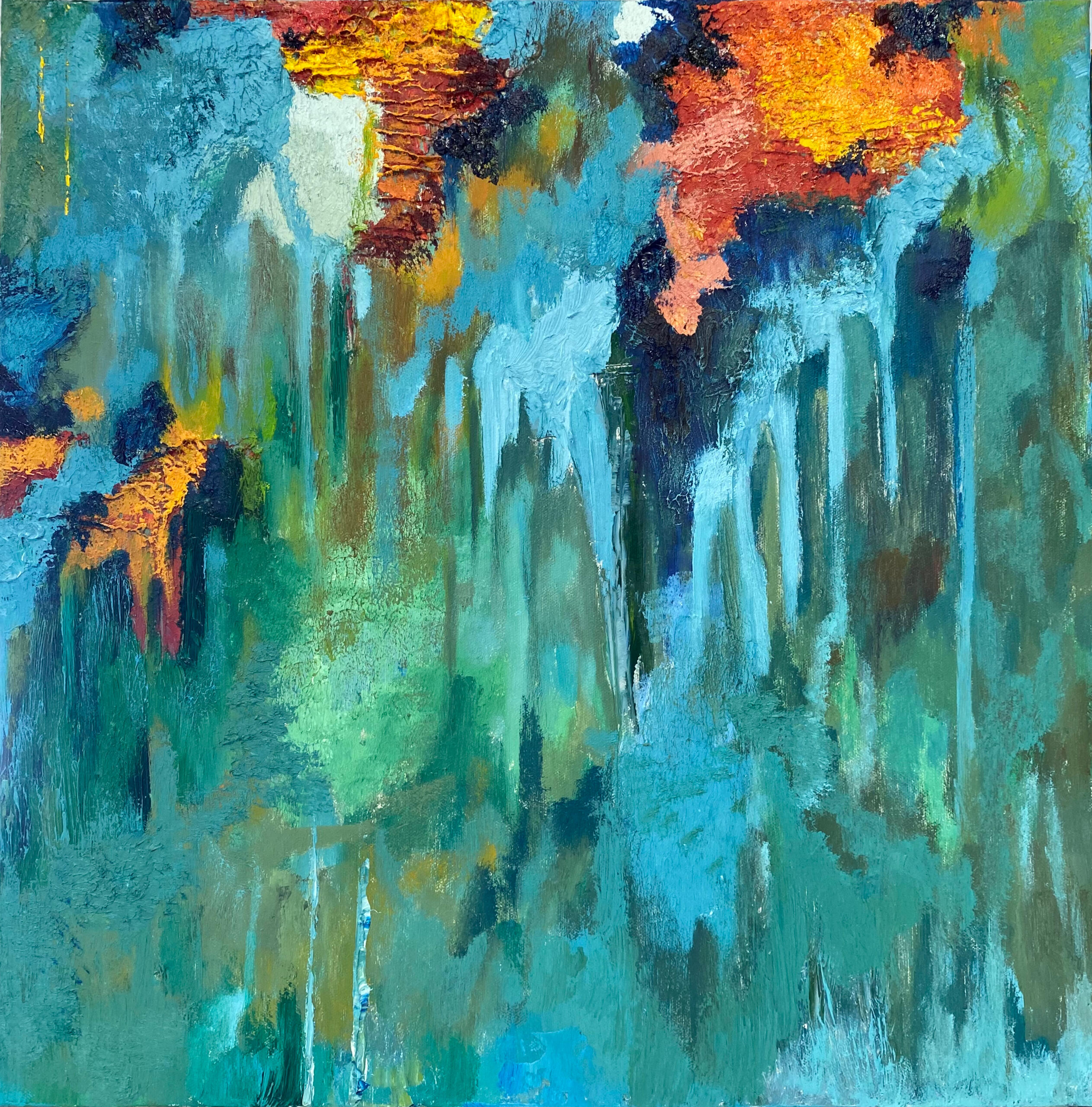 Lost in the rain forest- Abstract Oil and cold was on canvas