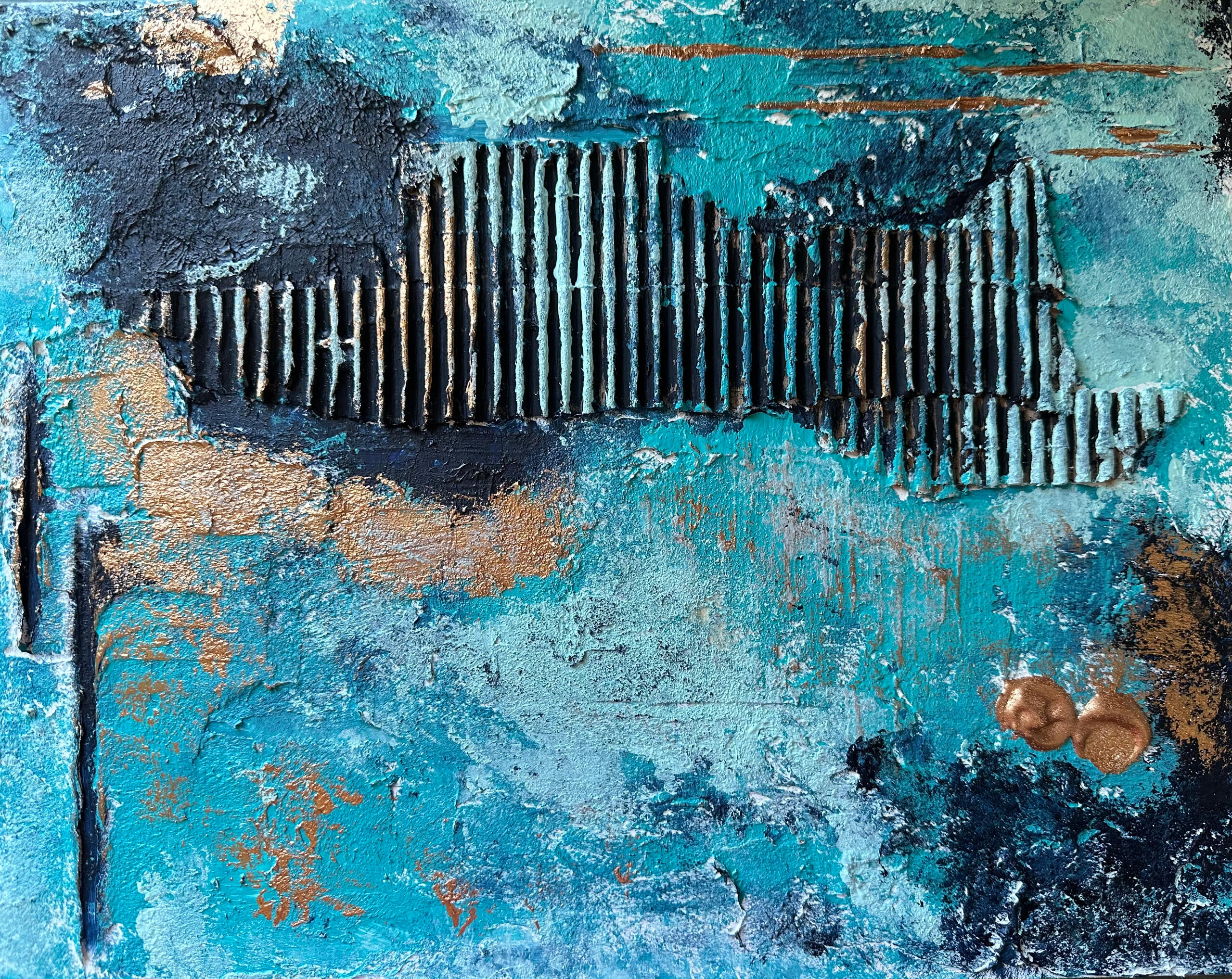 Lost in the rain forest- Abstract Oil and cold was on canvas