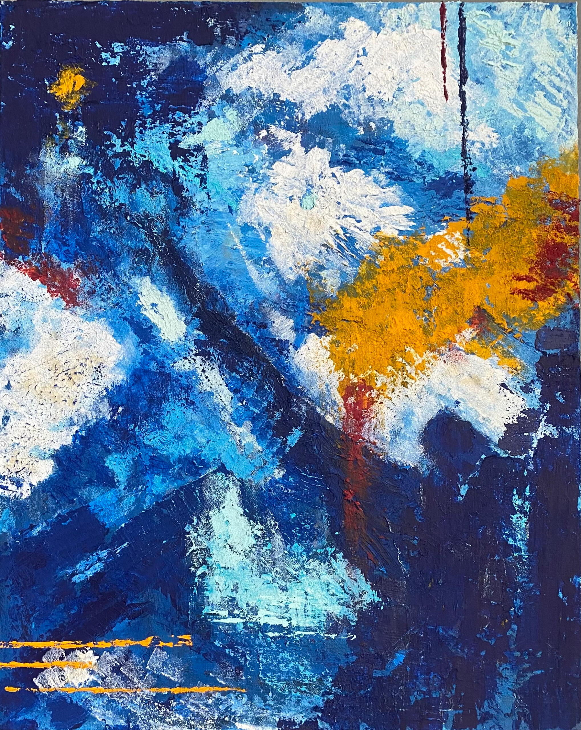 Celestial Splash. Abstract- mixed media on canvas (February 2023) 20W x 30H x 1.75D in