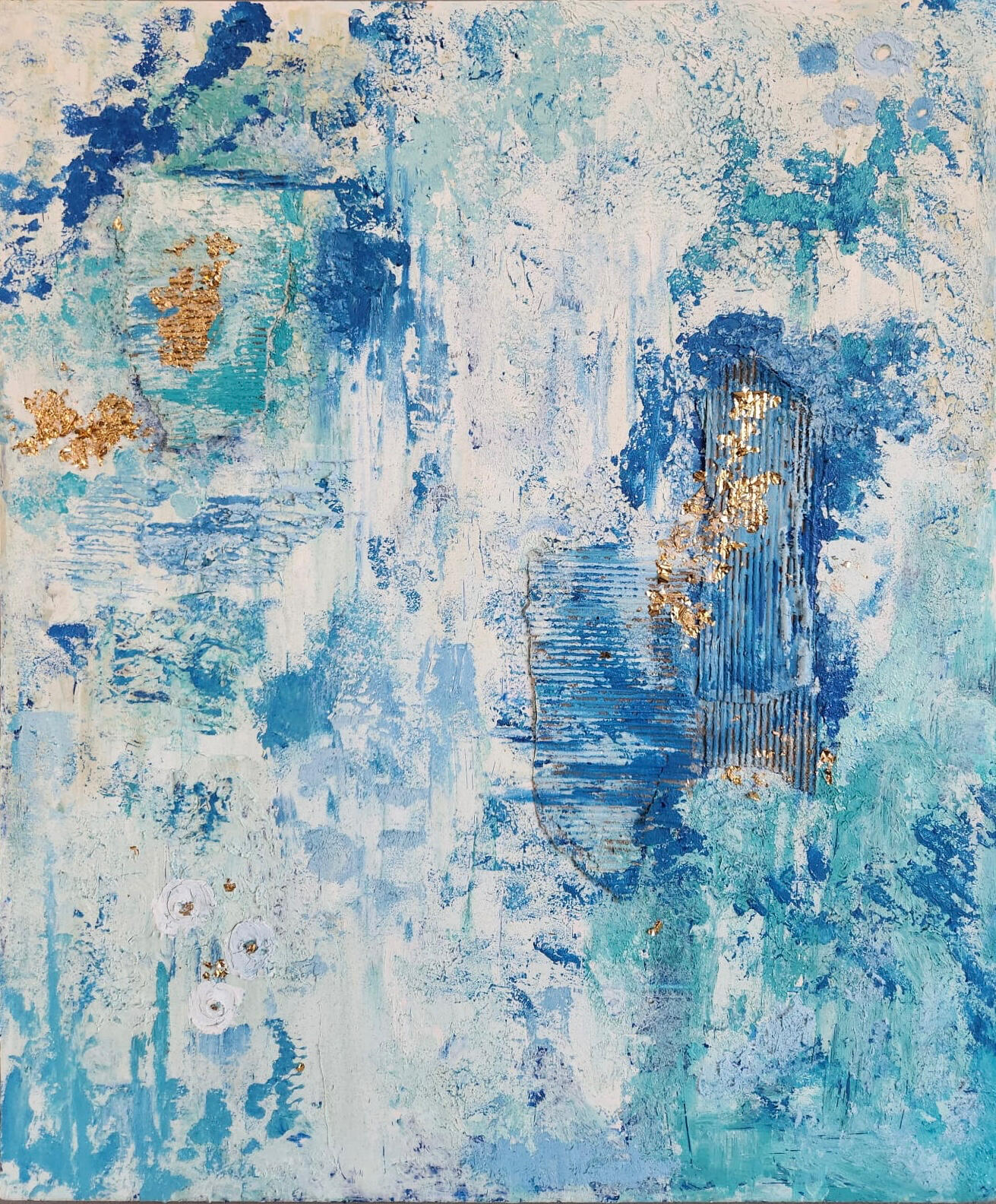 Lost in the sky. Abstract- mixed media on wood panel (Sky series- January 2023) 20W x 24H x 2D in