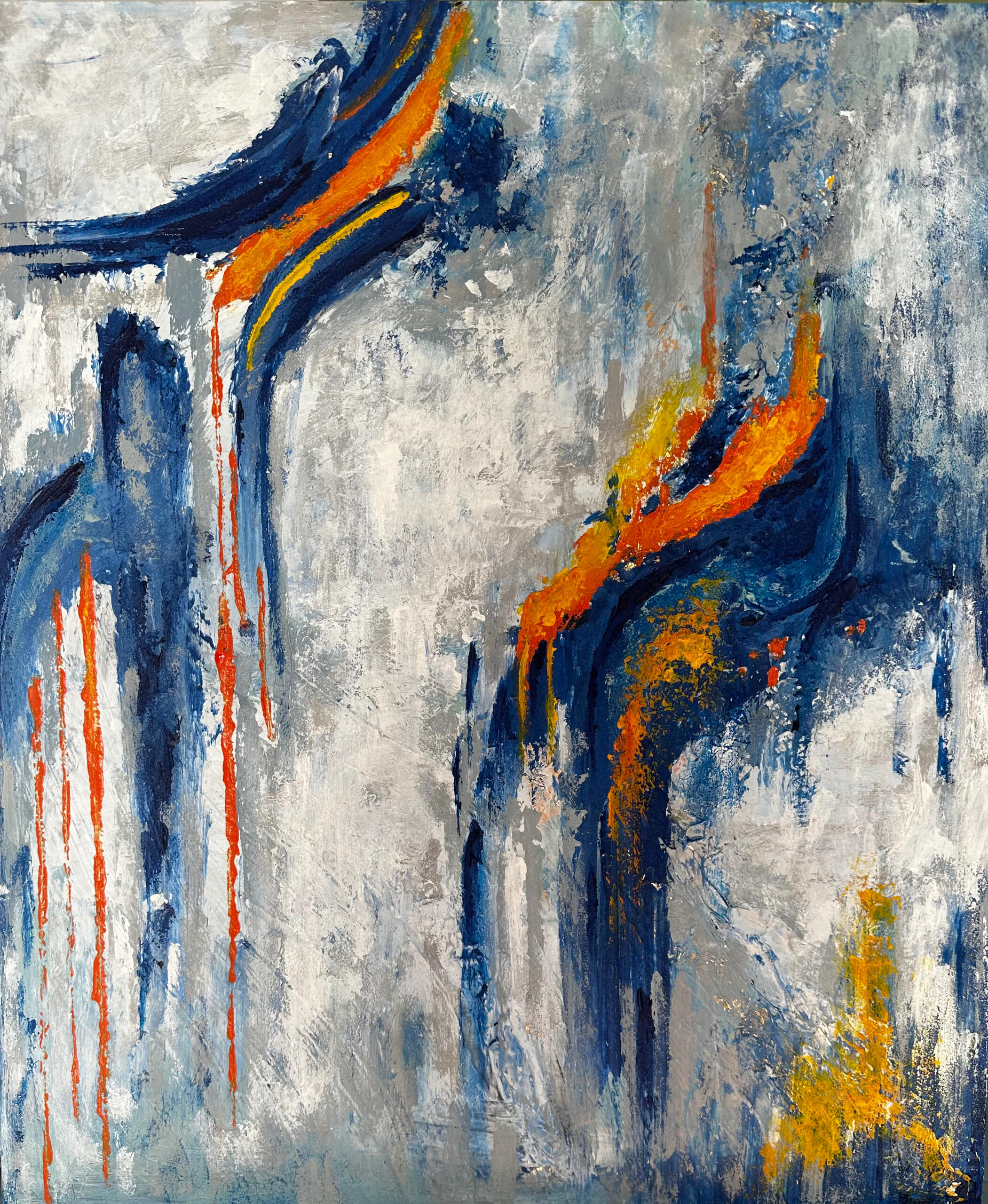 Lost in the rain forest- Abstract Oil and cold was on canvas