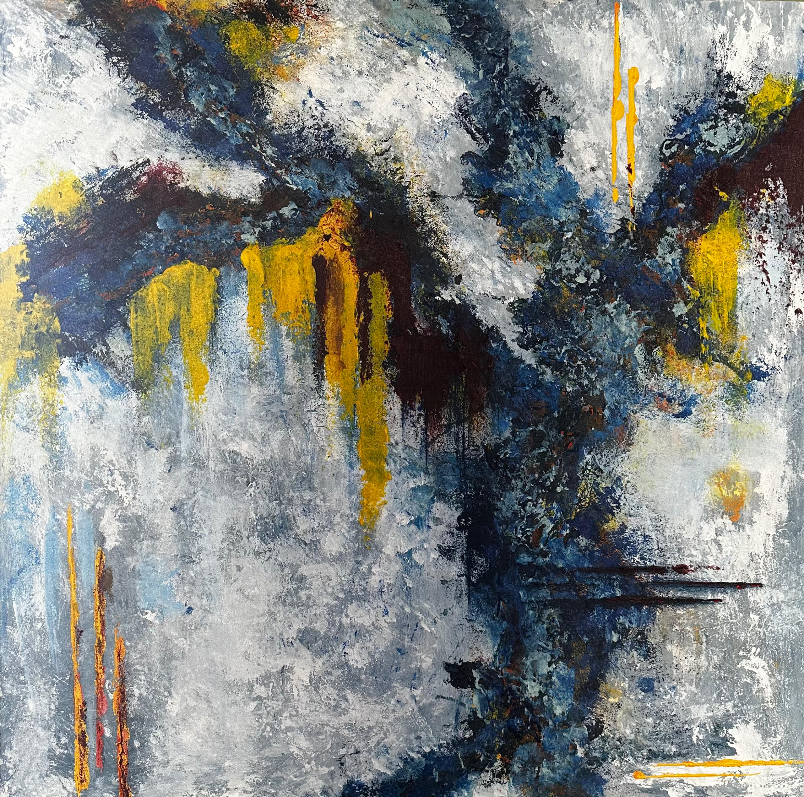 Lost in the rain forest- Abstract Oil and cold was on canvas