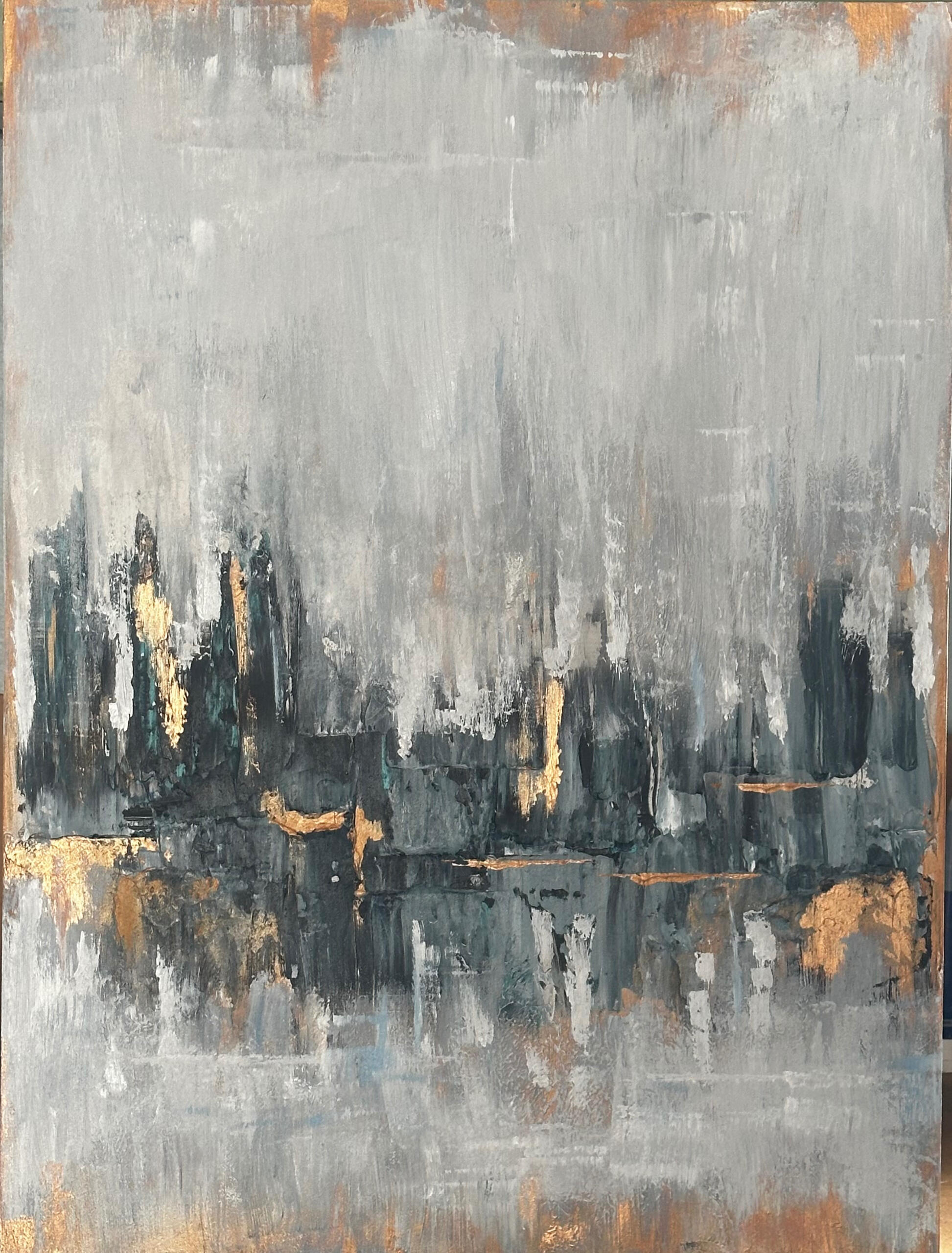 Lost in the rain forest- Abstract Oil and cold was on canvas